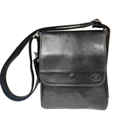 Borsello con pattina in pelle nero da uomo accessorio In cuoio artigianale Made in Italy Cuoieria Italiana