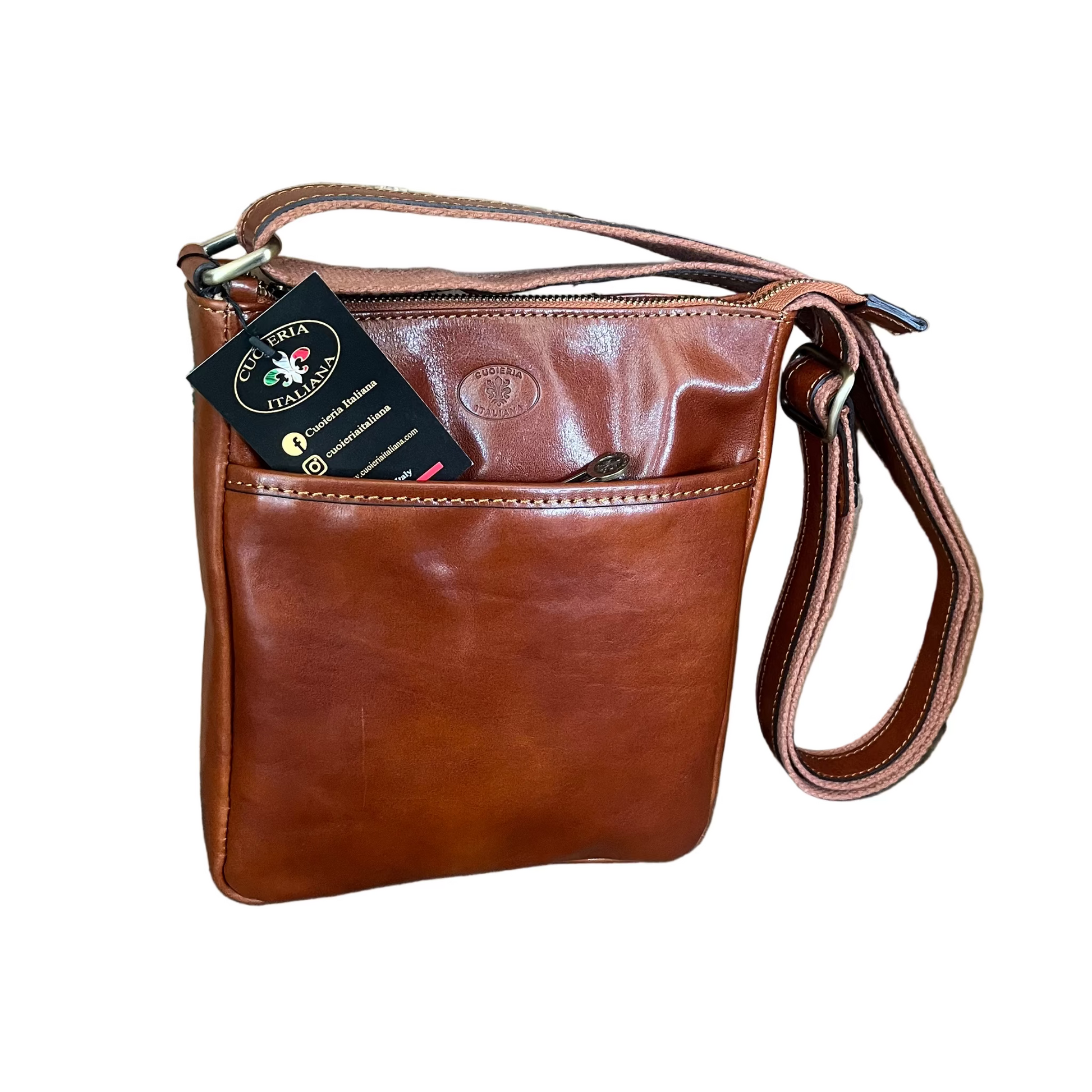 Borsello senza pattina in pelle cuoio naturale accessorio da uomo In cuoio artigianale Made in Italy Cuoieria Italiana