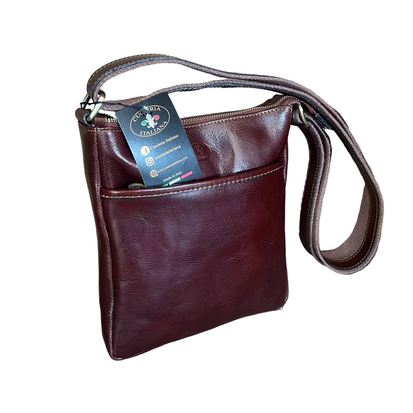 Borsello senza pattina in pelle marrone accessorio da uomo In cuoio artigianale Made in Italy Cuoieria Italiana
