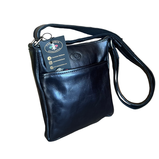 Borsello senza pattina in pelle nero accessorio da uomo In cuoio artigianale Made in Italy Cuoieria Italiana