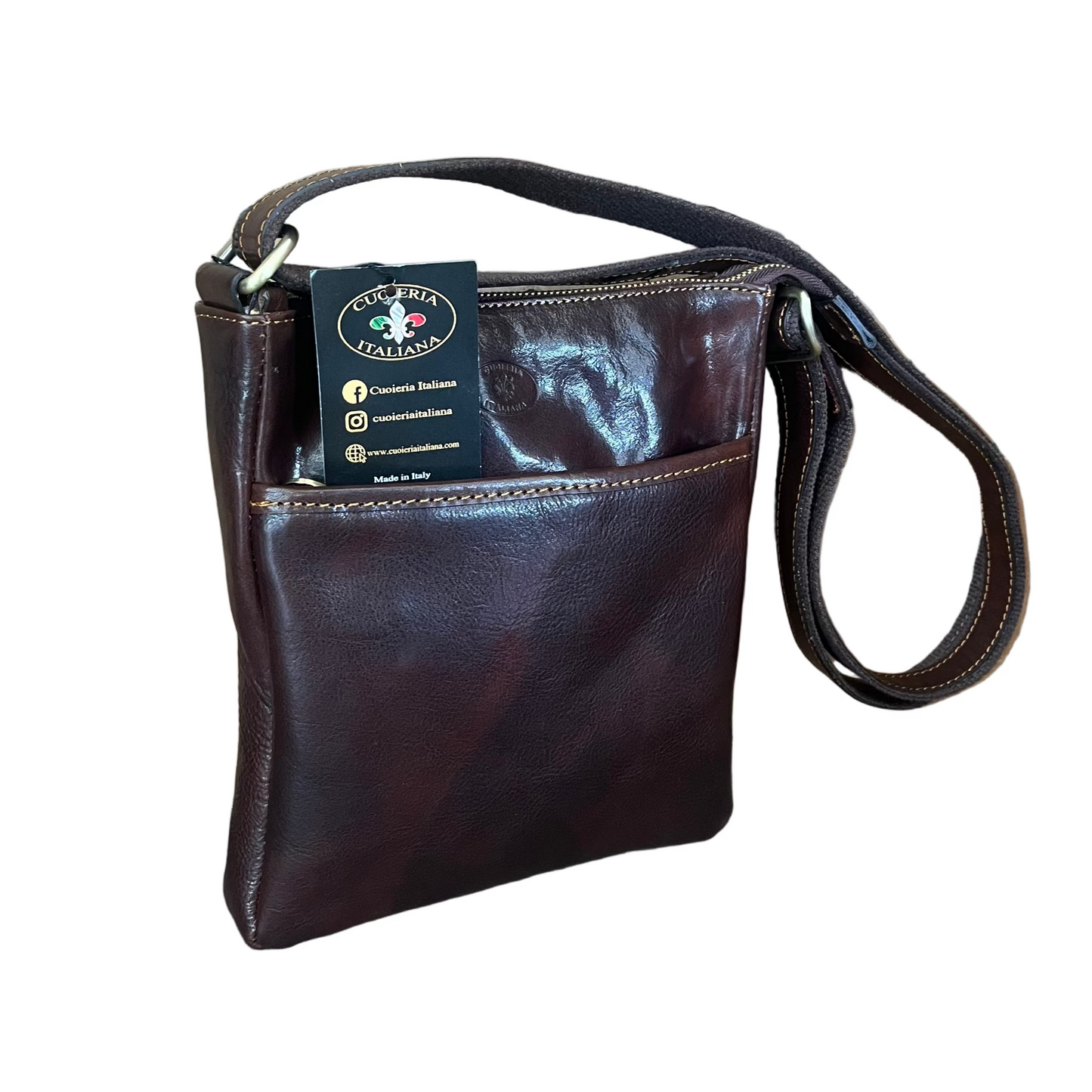 Borsello senza pattina in pelle testa di moro accessorio da uomo In cuoio artigianale Made in Italy Cuoieria Italiana