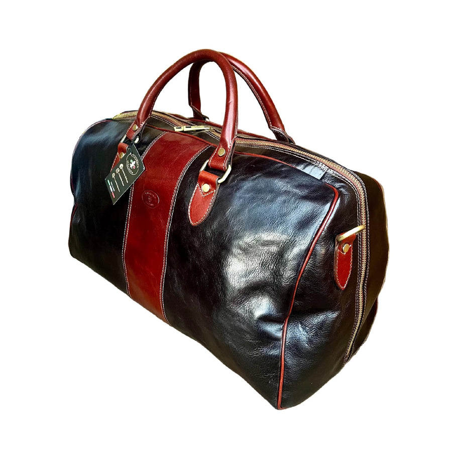 borsone in pelle nera bagaglio a mano valigia artigianale made in italy cuoieria italiana