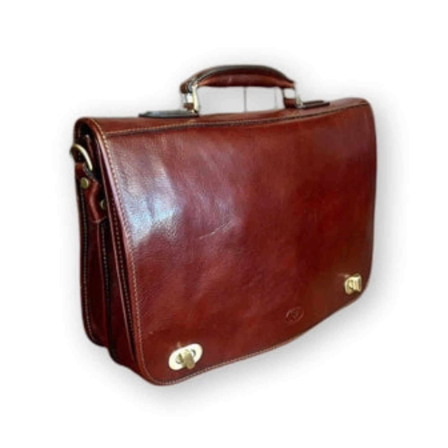Cartella da lavoro in pelle marrone classico con chiusura a girello Borsa professionale Made in Italy Cuoieria Italiana