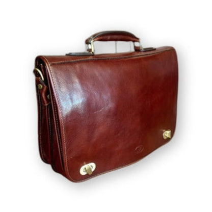 Cartella da lavoro in pelle marrone classico con chiusura a girello Borsa professionale Made in Italy Cuoieria Italiana