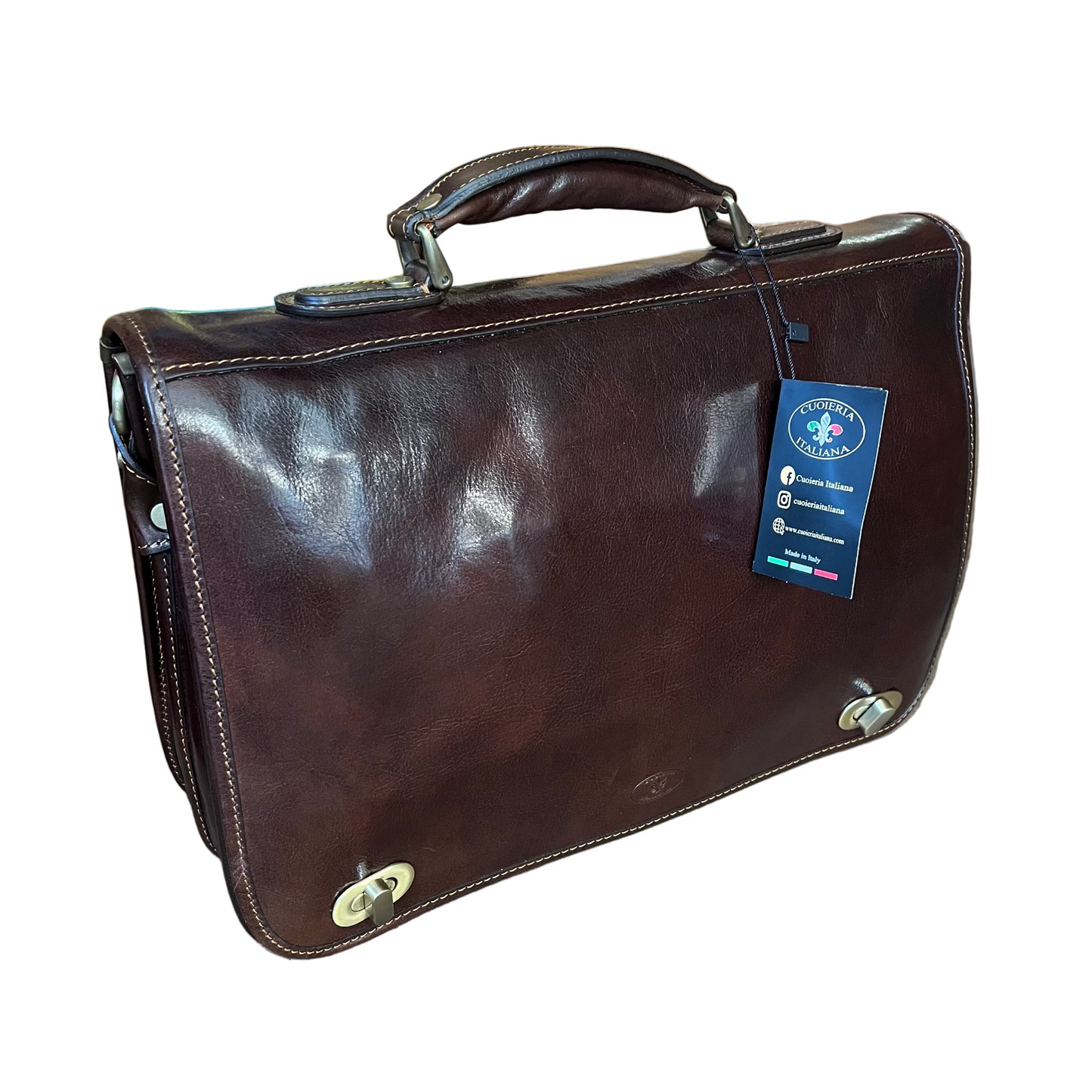 Cartella da lavoro in pelle testa di moro con chiusura a girello Borsa professionale Made in Italy Cuoieria Italiana