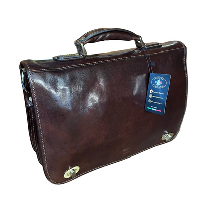 Cartella da lavoro in pelle testa di moro con chiusura a girello Borsa professionale Made in Italy Cuoieria Italiana