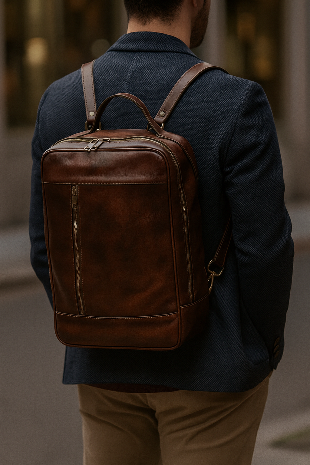 Sac à dos extensible en cuir naturel