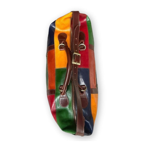 Travel bag with double bottom in multicolor leather