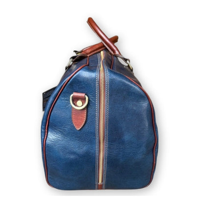 Blue leather carry-on bag