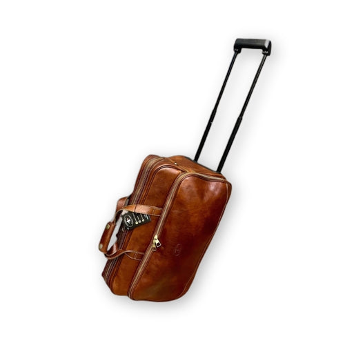 Natural leather trolley bag for hand luggage