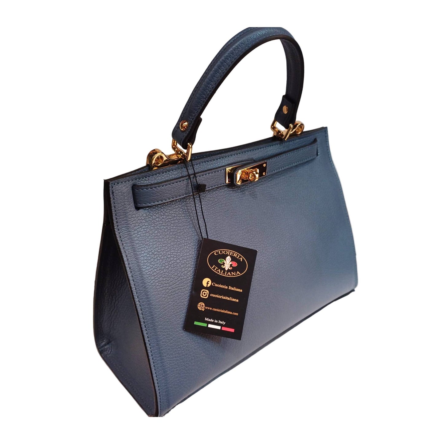 Gala Borsa rigida in pelle grande azzurro blue jeans da donna Elegante Made in Italy Cuoieria Italiana