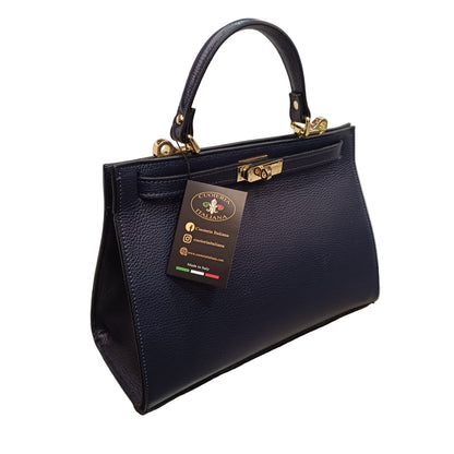 Gala Borsa rigida in pelle grande blu navy da donna Elegante Made in Italy Cuoieria Italiana