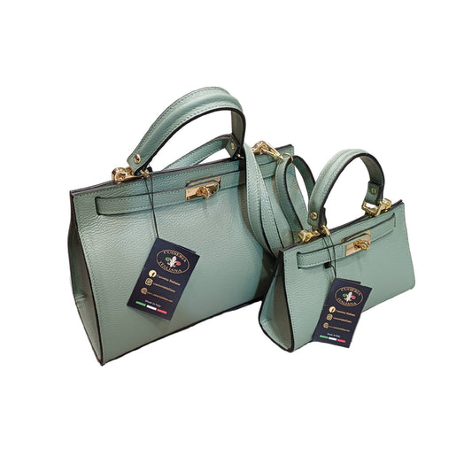 Gala Borsa rigida in pelle grande e piccola verde acqua da donna Elegante Made in Italy Cuoieria Italiana