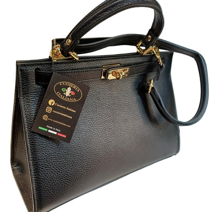 Gala Borsa rigida in pelle grande nera da donna Elegante Made in Italy Cuoieria Italiana
