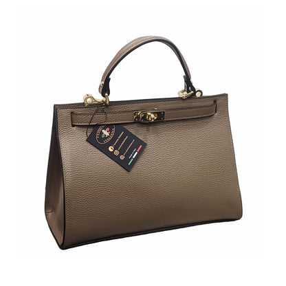 Gala Borsa rigida in pelle grande taupe scuro da donna Elegante Made in Italy Cuoieria Italiana