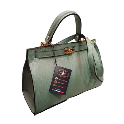 Gala Borsa rigida in pelle grande verde acqua da donna Elegante Made in Italy Cuoieria Italiana