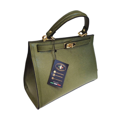 Gala Borsa rigida in pelle grande verde militare da donna Elegante Made in Italy Cuoieria Italiana