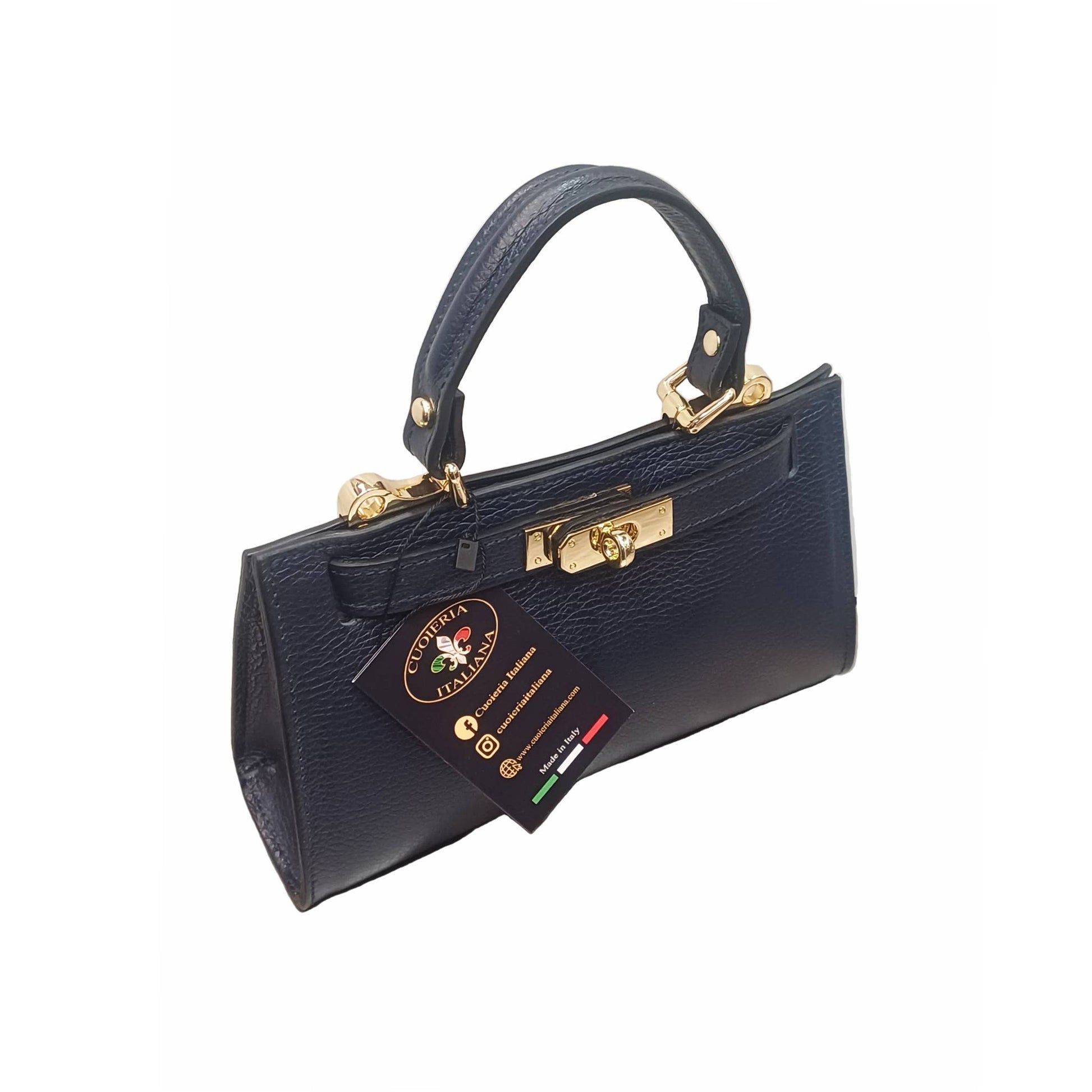 Gala Borsa rigida in pelle piccola blu navy da donna Elegante Made in Italy Cuoieria Italiana