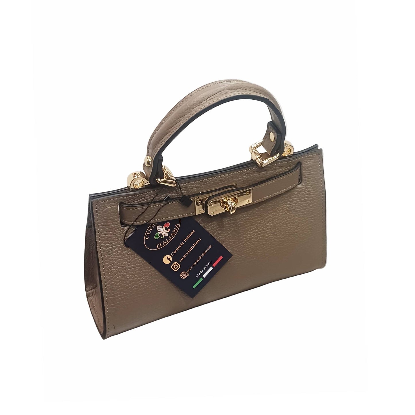 Gala Borsa rigida in pelle piccola taupe scuro da donna Elegante Made in Italy Cuoieria Italiana