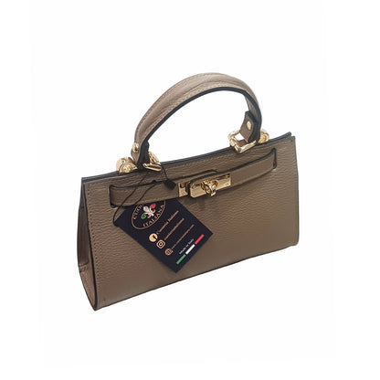 Gala Borsa rigida in pelle piccola taupe scuro da donna Elegante Made in Italy Cuoieria Italiana