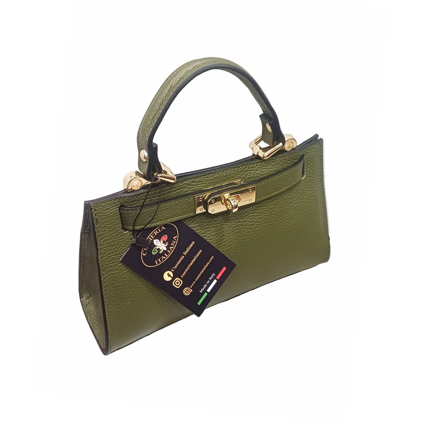 Gala Borsa rigida in pelle piccola verde militare da donna Elegante Made in Italy Cuoieria Italiana