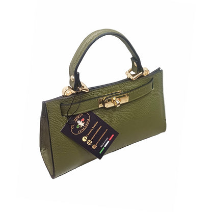Gala Borsa rigida in pelle piccola verde militare da donna Elegante Made in Italy Cuoieria Italiana