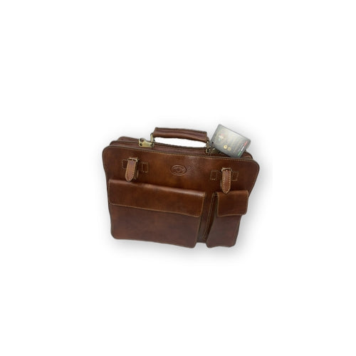 Classic natural leather briefcase with umbrella holder