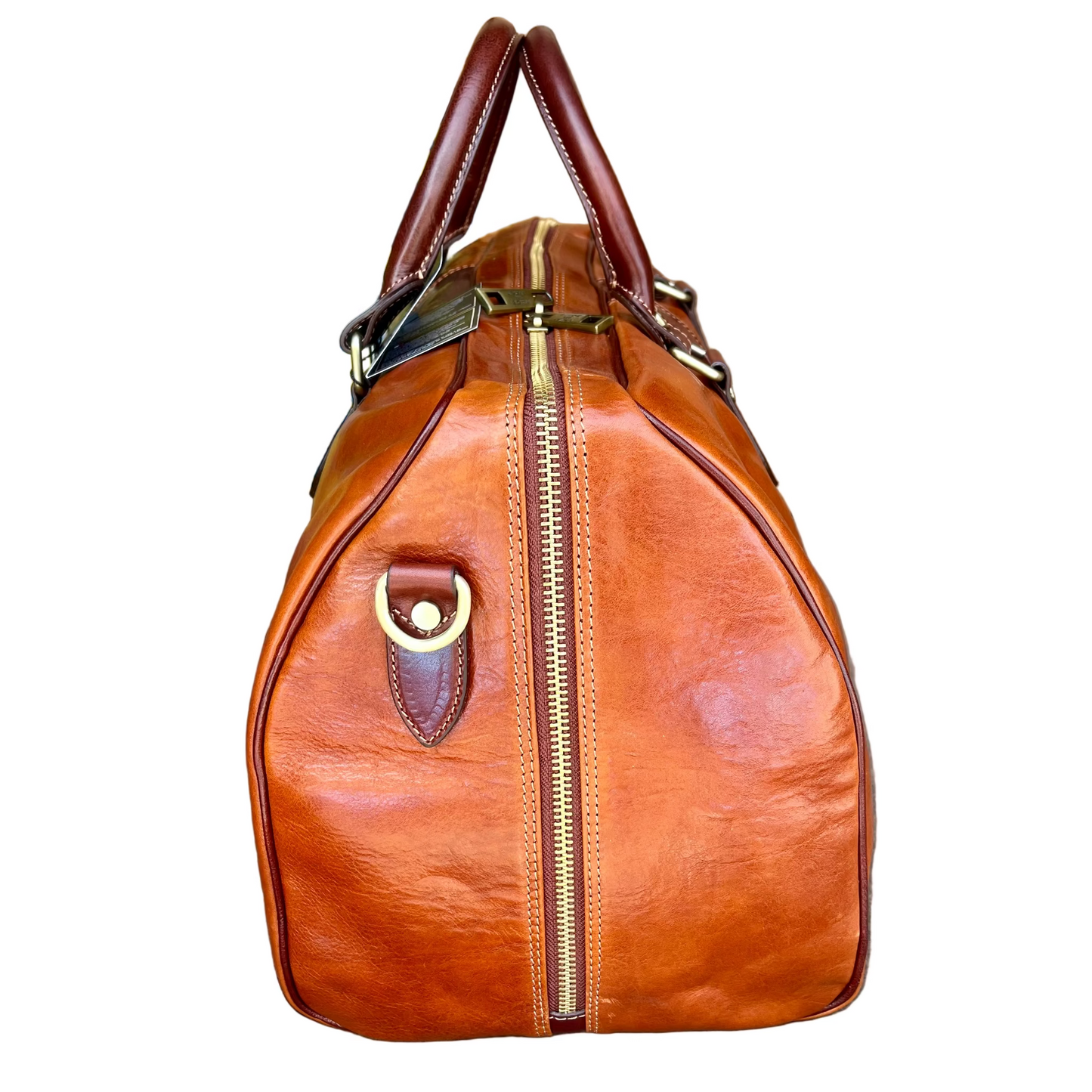 Borsone in pelle bicolore cuoio naturale | Bagaglio a mano artigianale Made in Italy – Cuoieria Italiana