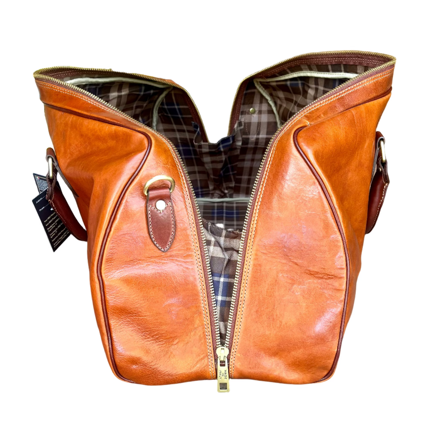 Borsone in pelle bicolore cuoio naturale | Bagaglio a mano artigianale Made in Italy – Cuoieria Italiana