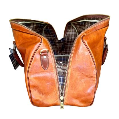 Borsone in pelle bicolore cuoio naturale | Bagaglio a mano artigianale Made in Italy – Cuoieria Italiana
