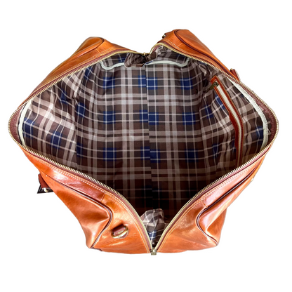 Borsone in pelle bicolore cuoio naturale | Bagaglio a mano artigianale Made in Italy – Cuoieria Italiana