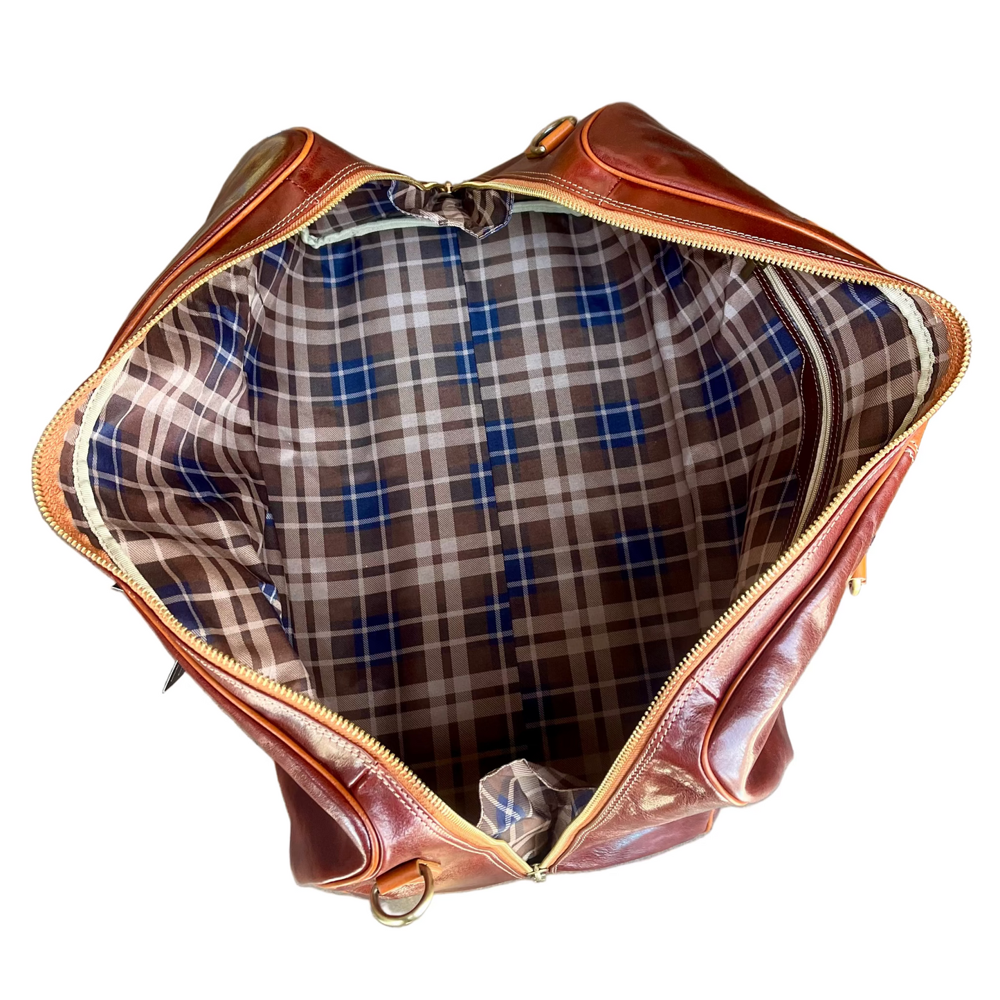 Borsone in pelle bicolore marrone e cuoio naturale | Bagaglio a mano artigianale Made in Italy – Cuoieria Italiana