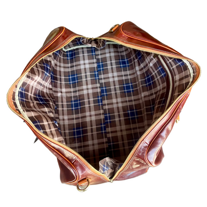 Borsone in pelle bicolore marrone e cuoio naturale | Bagaglio a mano artigianale Made in Italy – Cuoieria Italiana