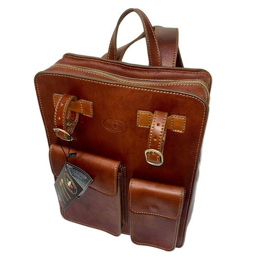 Zaino classico in cuoio naturale con porta ombrello | Artigianale Made in Italy – Cuoieria Italiana