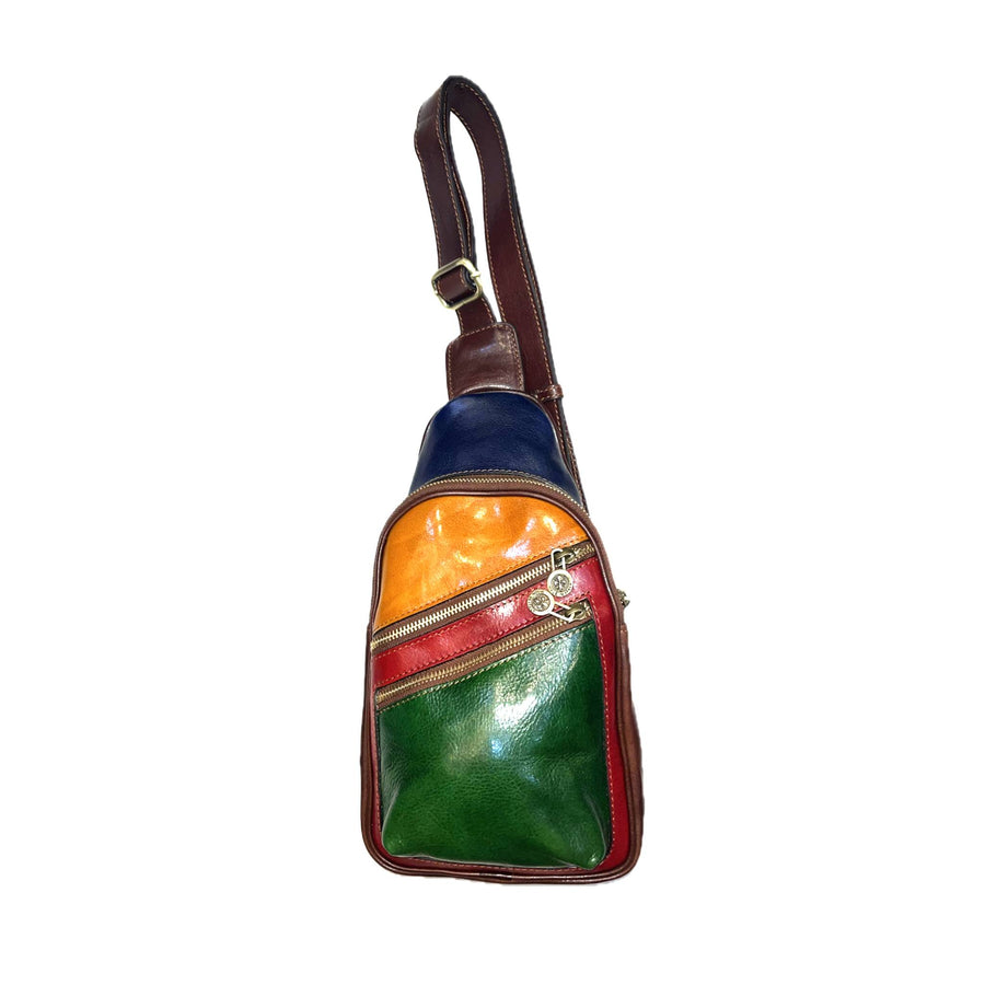 Monospalla multicolor 2 in pelle accessorio Borsa a tracolla artigianale Made in Italy Cuoieria Italiana