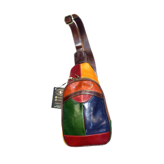 Monospalla multicolor 3 in pelle accessorio Borsa a tracolla artigianale Made in Italy Cuoieria Italiana