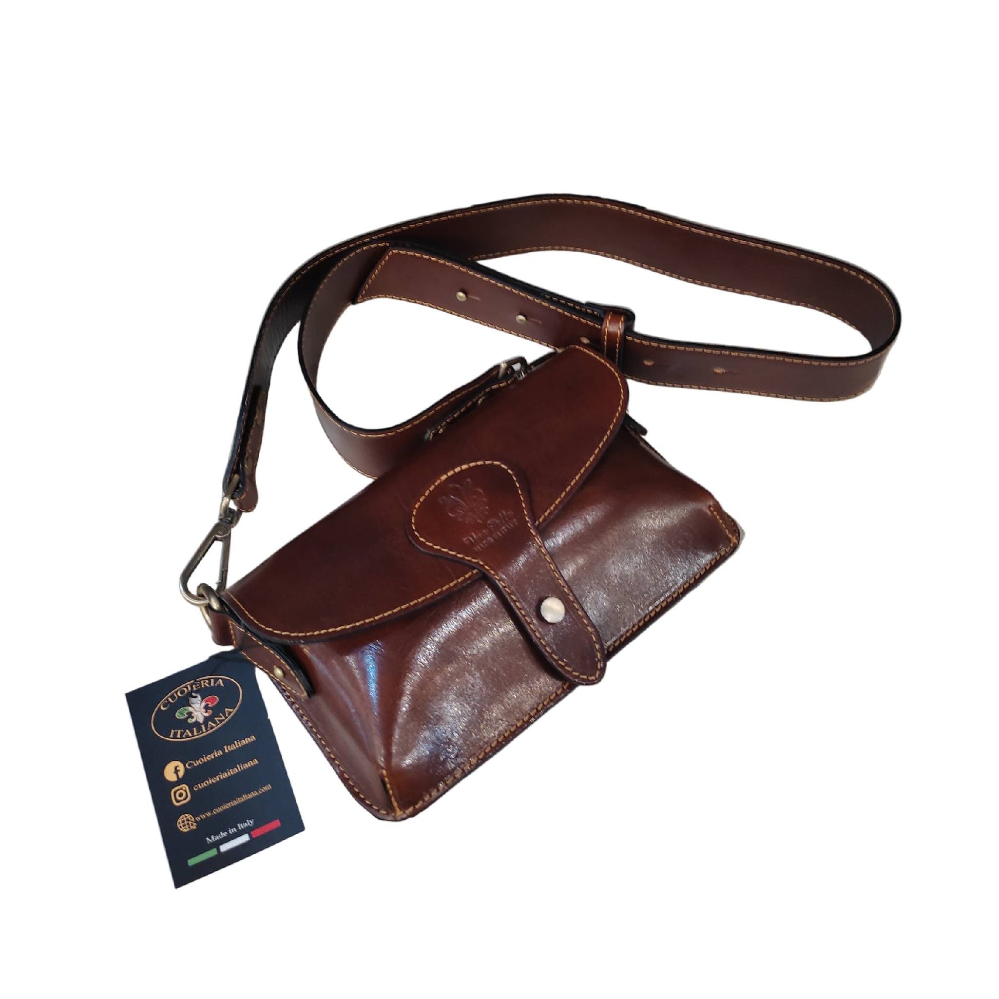 Pochette marsupio marrone da donna in pelle Accessorio Made in Italy Cuoieria Italiana