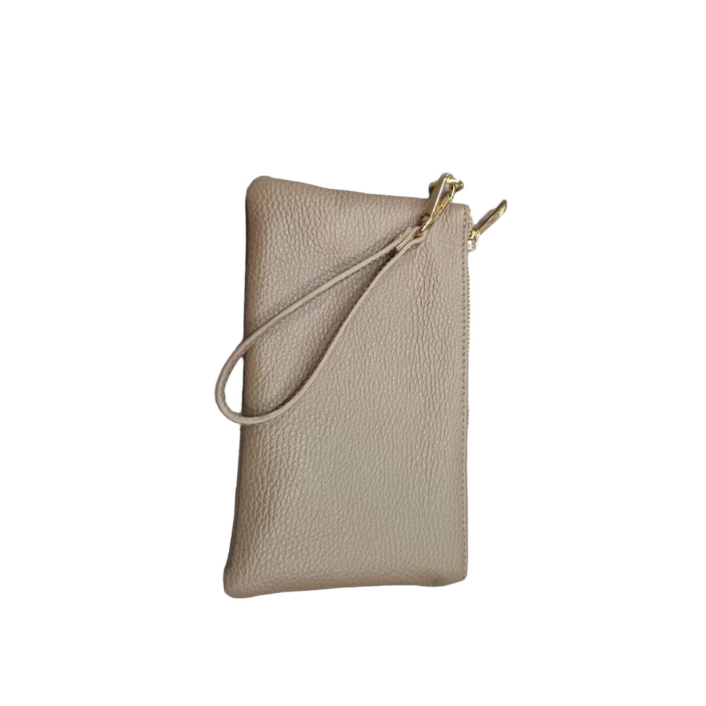 Pochette piccola in pelle beige accessorio Unisex in vitello martellato Made in Italy Cuoieria Italiana