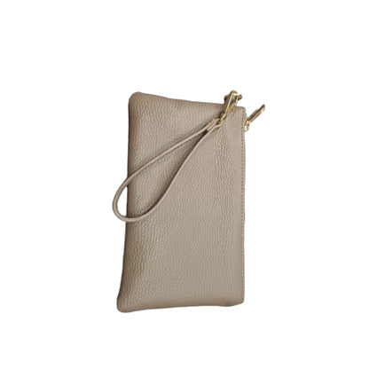 Pochette piccola in pelle beige accessorio Unisex in vitello martellato Made in Italy Cuoieria Italiana