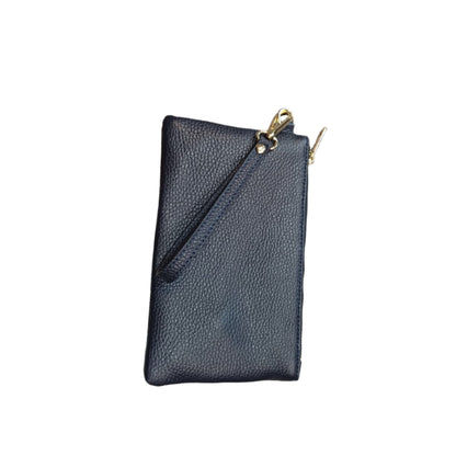 Pochette piccola in pelle blu navy accessorio Unisex in vitello martellato Made in Italy Cuoieria Italiana