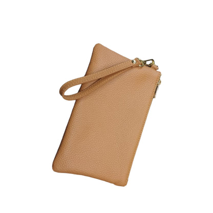 Pochette piccola in pelle cammello chiara accessorio Unisex in vitello martellato Made in Italy Cuoieria Italiana