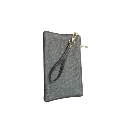 Pochette piccola in pelle grigio accessorio Unisex in vitello martellato Made in Italy Cuoieria Italiana