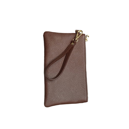 Pochette piccola in pelle marrone accessorio Unisex in vitello martellato Made in Italy Cuoieria Italiana
