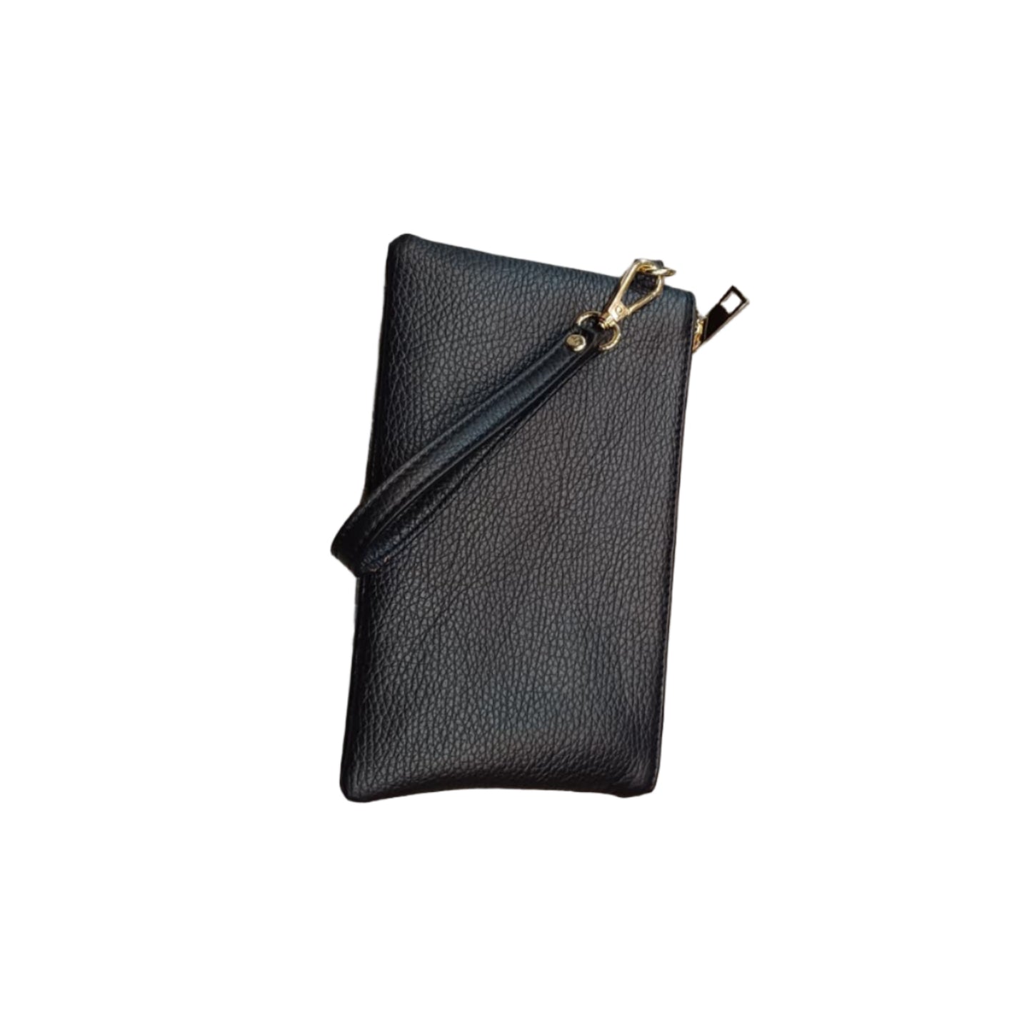 Pochette piccola in pelle nera accessorio Unisex in vitello martellato Made in Italy Cuoieria Italiana