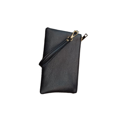Pochette piccola in pelle nera accessorio Unisex in vitello martellato Made in Italy Cuoieria Italiana