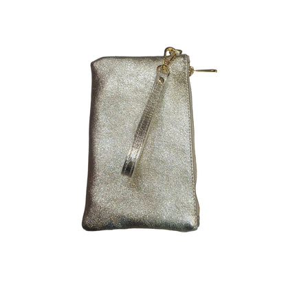 Pochette piccola in pelle oro accessorio Unisex in vitello martellato Made in Italy Cuoieria Italiana
