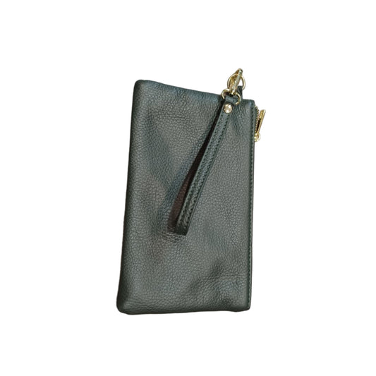 Pochette piccola in pelle verde foresta accessorio Unisex in vitello martellato Made in Italy Cuoieria Italiana