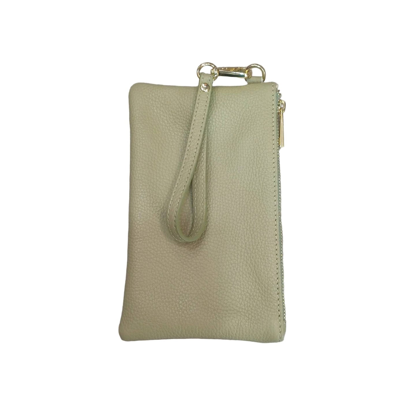 Pochette piccola in pelle verde pera accessorio Unisex in vitello martellato Made in Italy Cuoieria Italiana