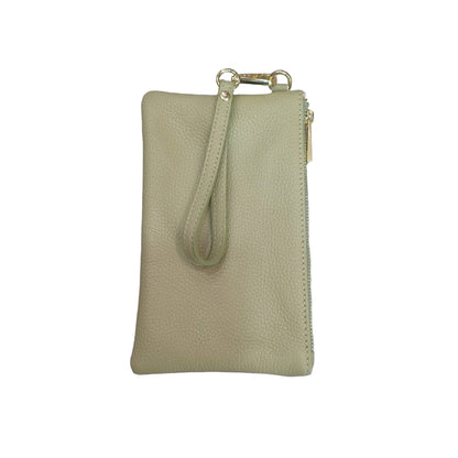 Pochette piccola in pelle verde pera accessorio Unisex in vitello martellato Made in Italy Cuoieria Italiana