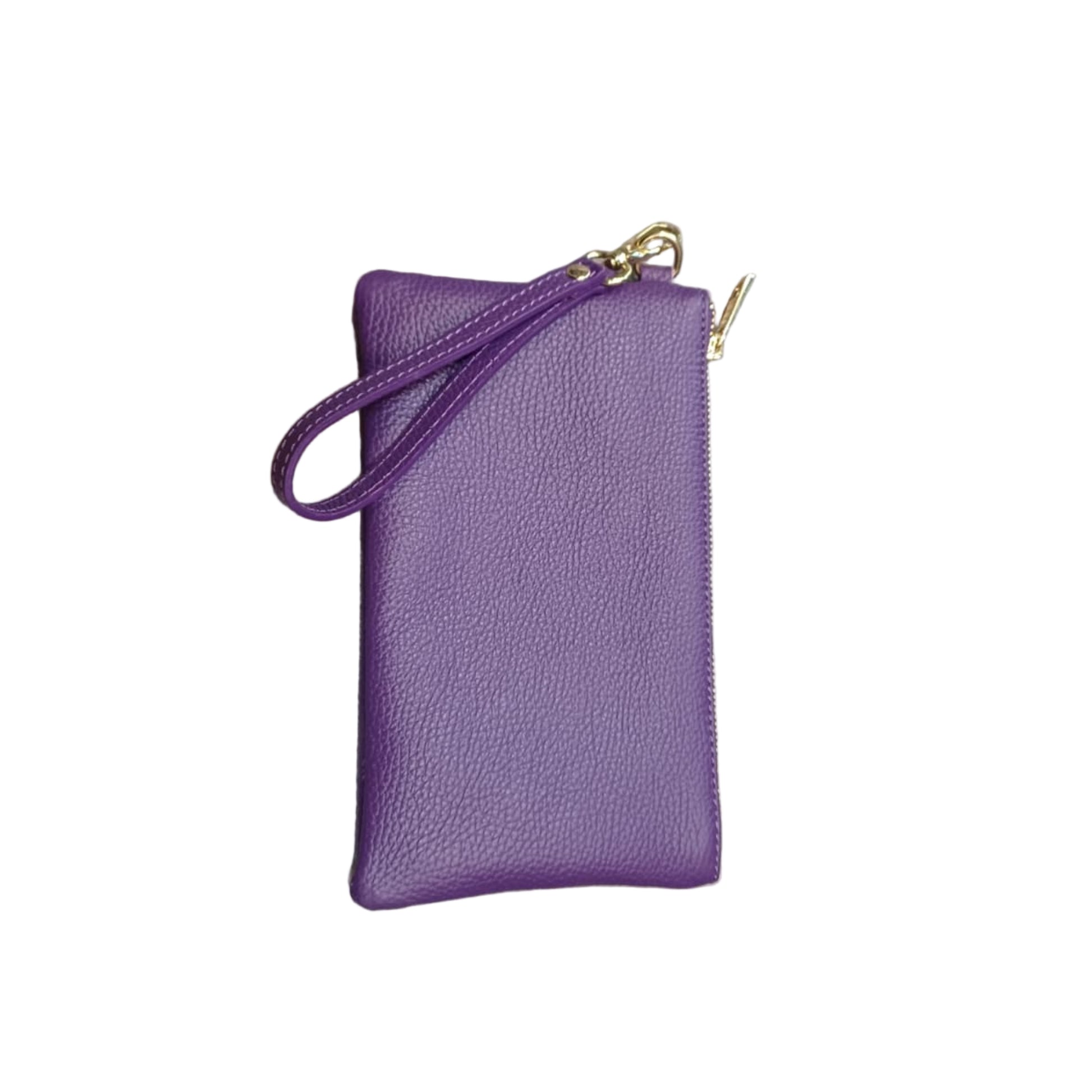 Pochette piccola in pelle viola accessorio Unisex in vitello martellato Made in Italy Cuoieria Italiana
